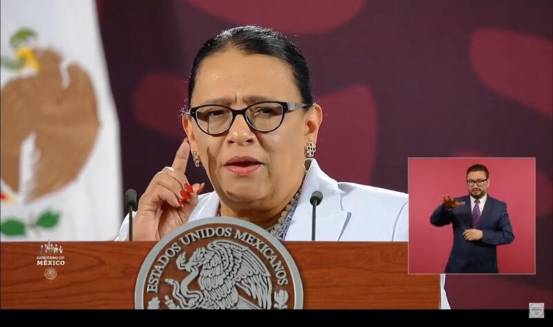 La Secretaria de Gobernación, Olga Sánchez Cordero, durante una conferencia de prensa.