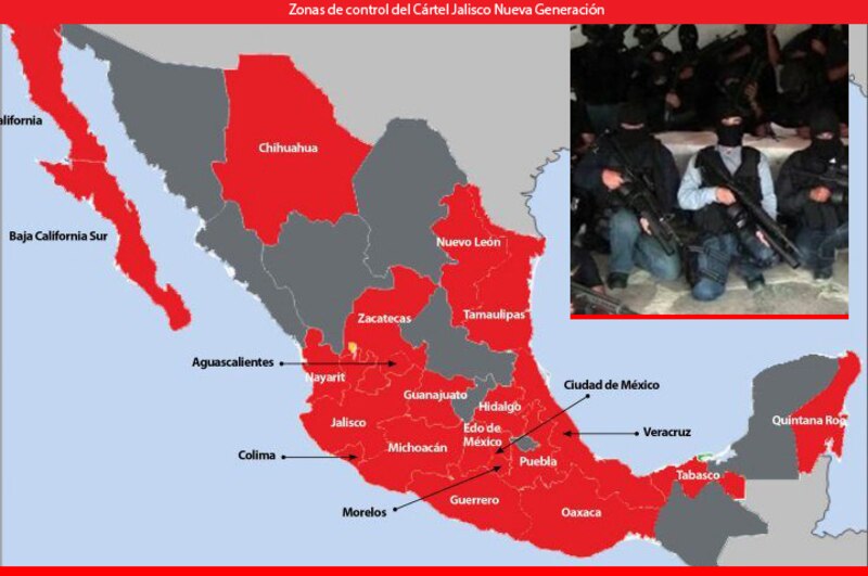 Mapa del Cártel Jalisco Nueva Generación