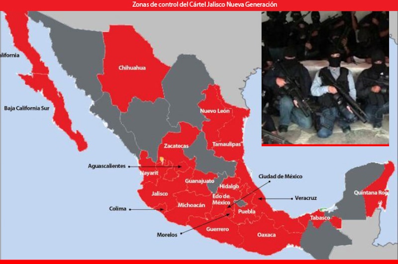 Mapa del Cártel Jalisco Nueva Generación