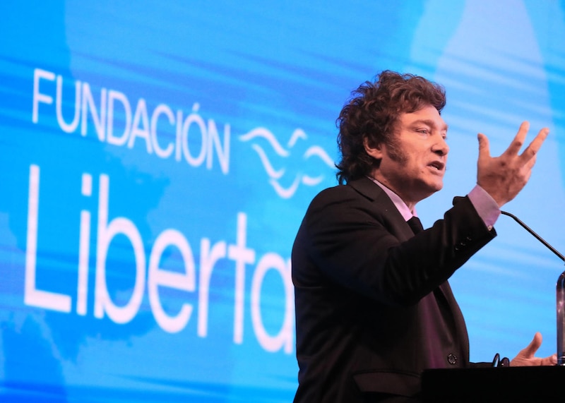 El economista Javier Milei durante una conferencia en la Fundación Libertad