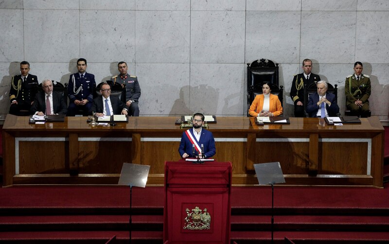 El presidente de Chile, Gabriel Boric, durante su discurso en el Congreso Nacional.