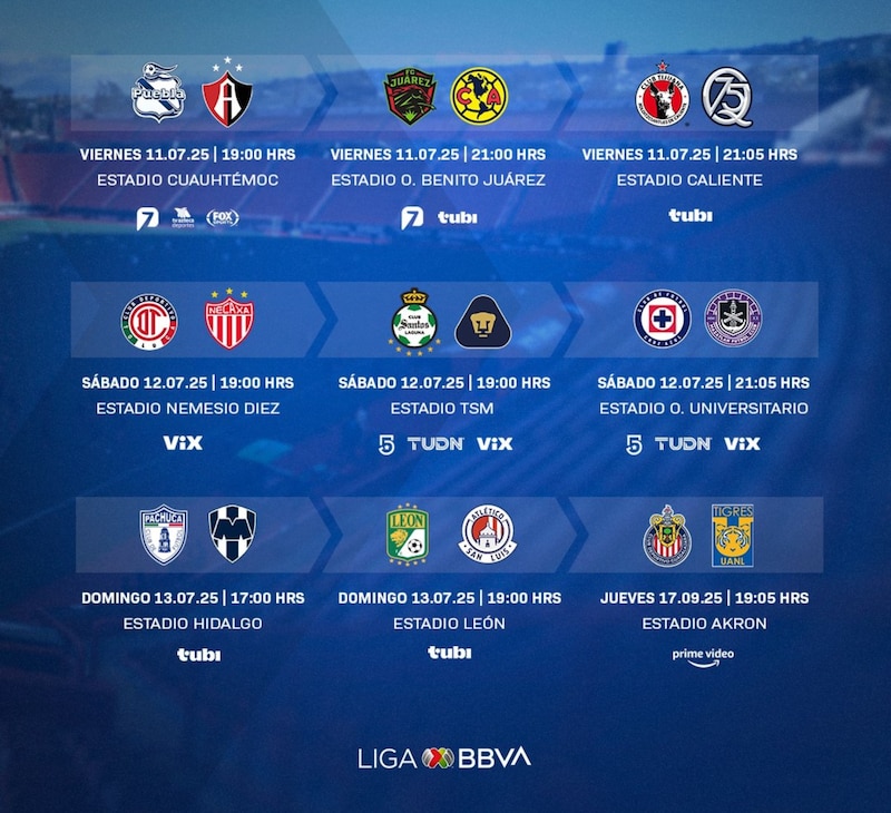 Así se estará jugando la primera fecha del campeonato mexicano este Apertura 2025.