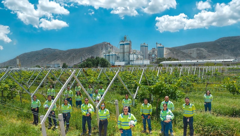 Trabajadores de una empresa vitivinícola en Chile sonríen para una foto grupal.