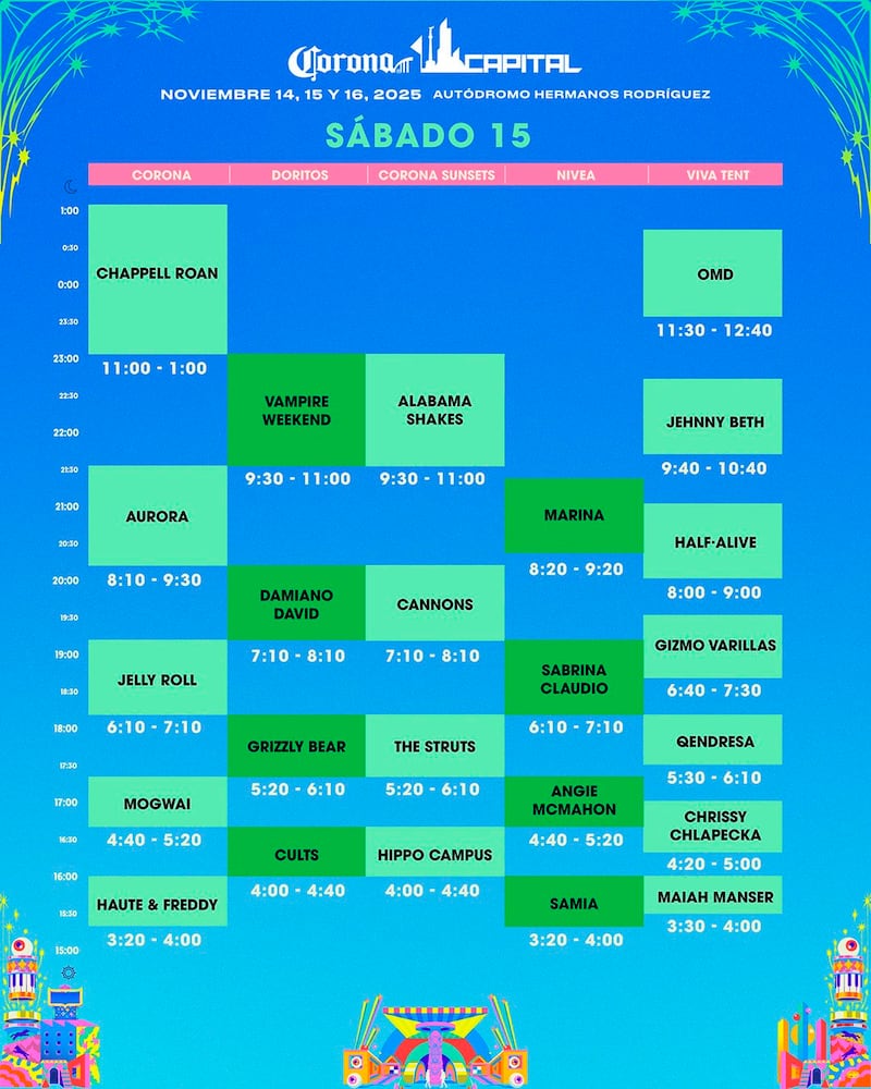 Horarios oficiales del Corona Capital del sábado