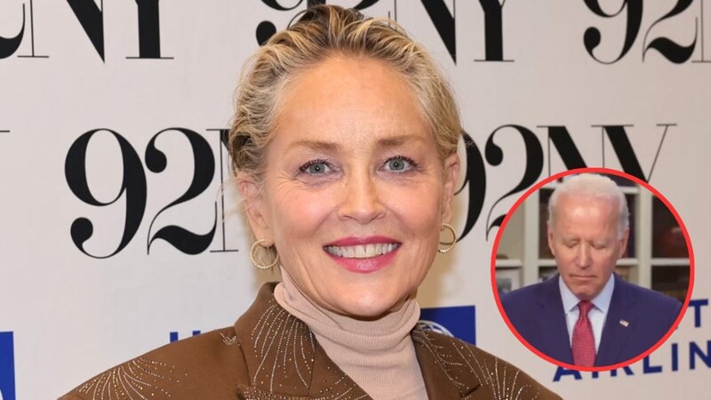 La actriz Sharon Stone y el presidente Joe Biden