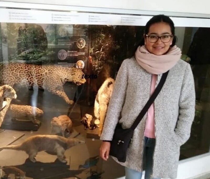 Estudiante de biología en el museo de ciencias naturales